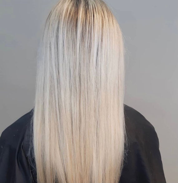 Soft, buttery blonde, back view